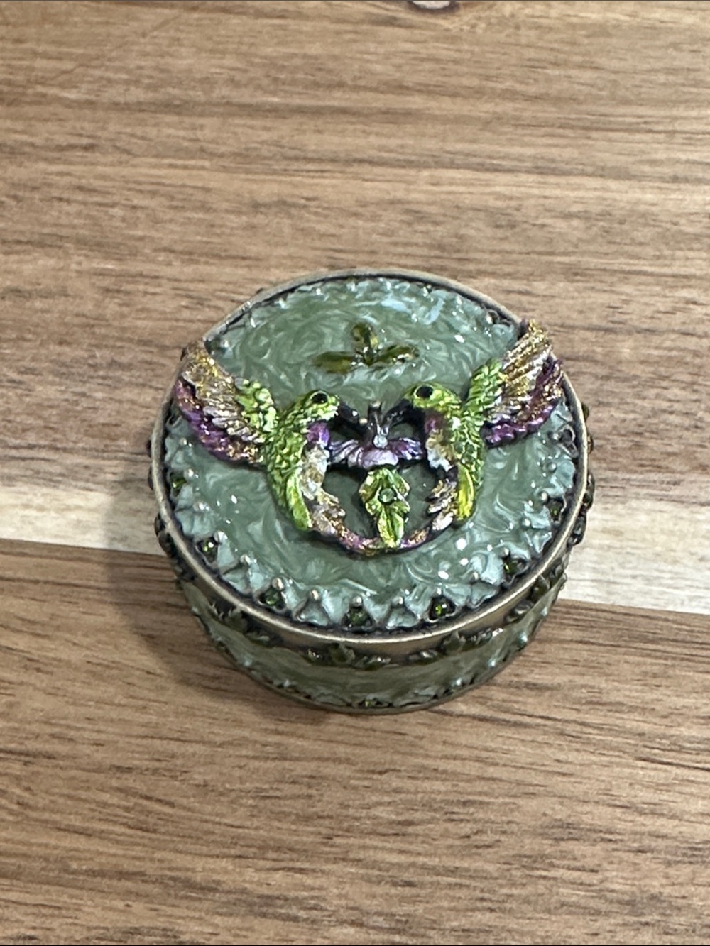 Vintage Green Hummingbird Decorative Trinket Box